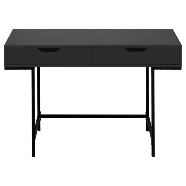 Computer desk - 2 storage drawers / recessed metal legs - 48"l - black / blac - Monarch