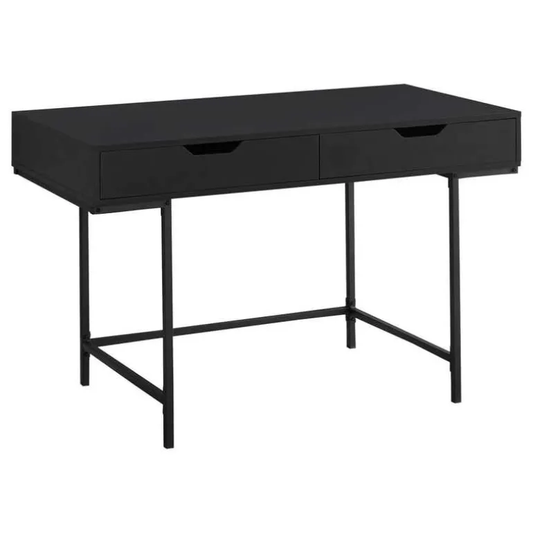 Computer desk - 2 storage drawers / recessed metal legs - 48"l - black / blac - Monarch