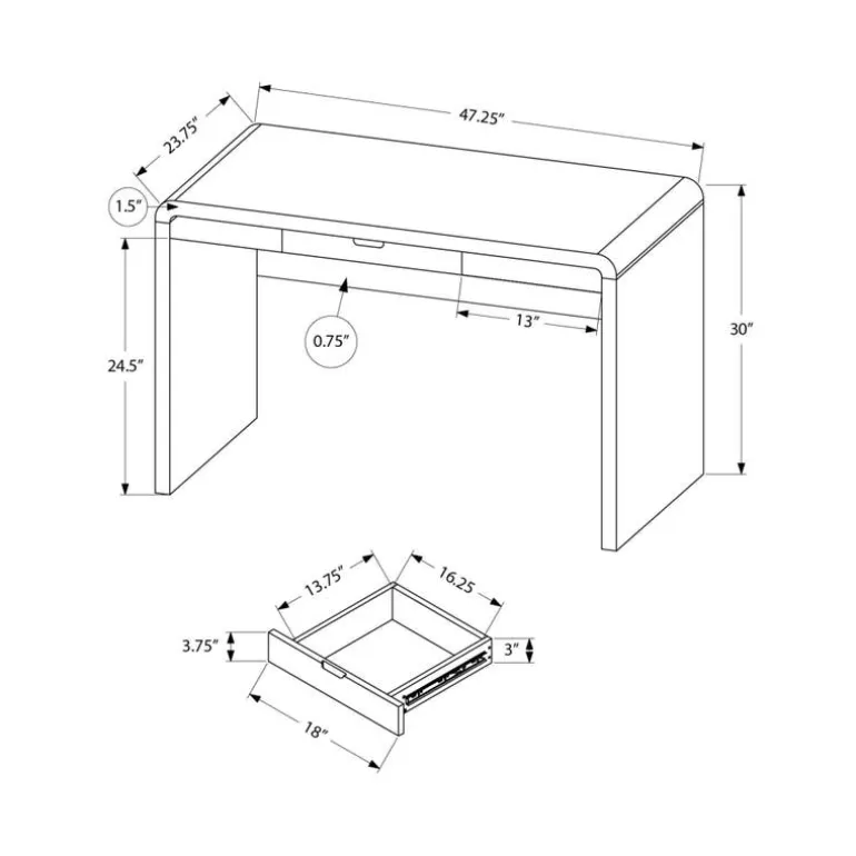 Computer desk - 1 storage drawer - 48"l - glossy white - Monarch