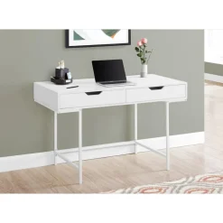 Computer desk - 2 storage drawers / recessed metal legs - 48"l - white / whit - Monarch