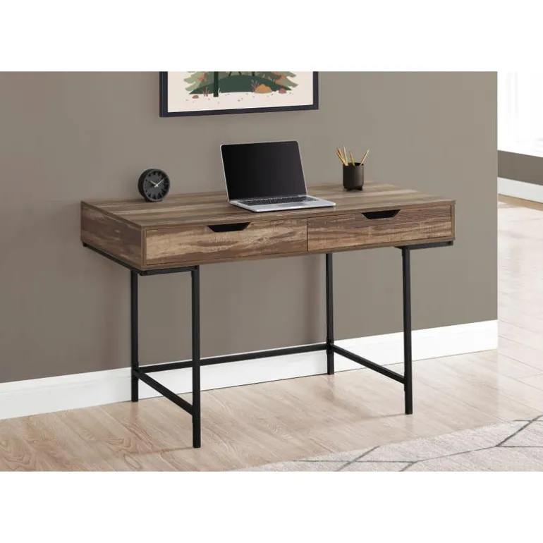 Computer desk - 2 storage drawers / recessed metal legs - 48"l - brown reclai - Monarch