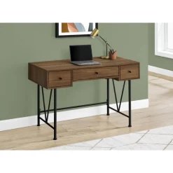 Computer desk - 3 storage drawer / metal legs v-shape design - 42"l - walnut - Monarch