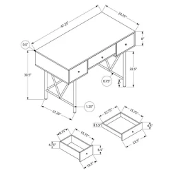Computer desk - 3 storage drawer / metal legs v-shape design - 42