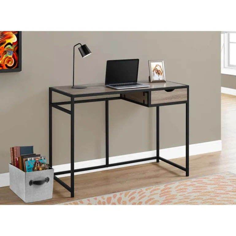 Computer desk - 1 storage drawer / metal frame - 42"l - dark taupe wood-look - Monarch