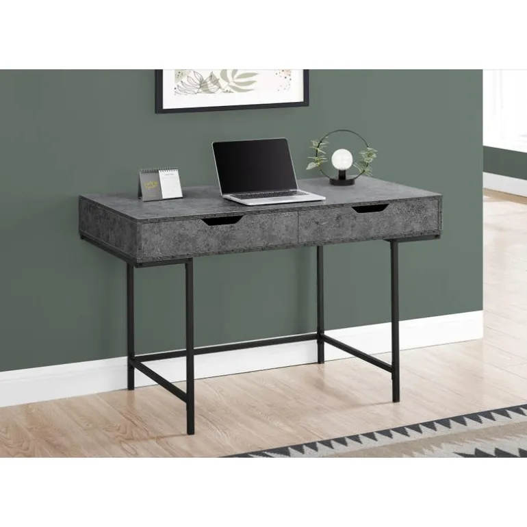 Computer desk - 2 storage drawers / recessed metal legs - 48"l - grey stone-l - Monarch