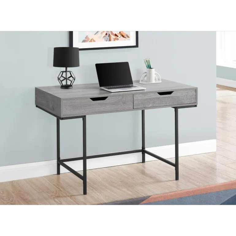 Computer desk - 2 storage drawers / recessed metal legs - 48"l - grey wood-lo - Monarch
