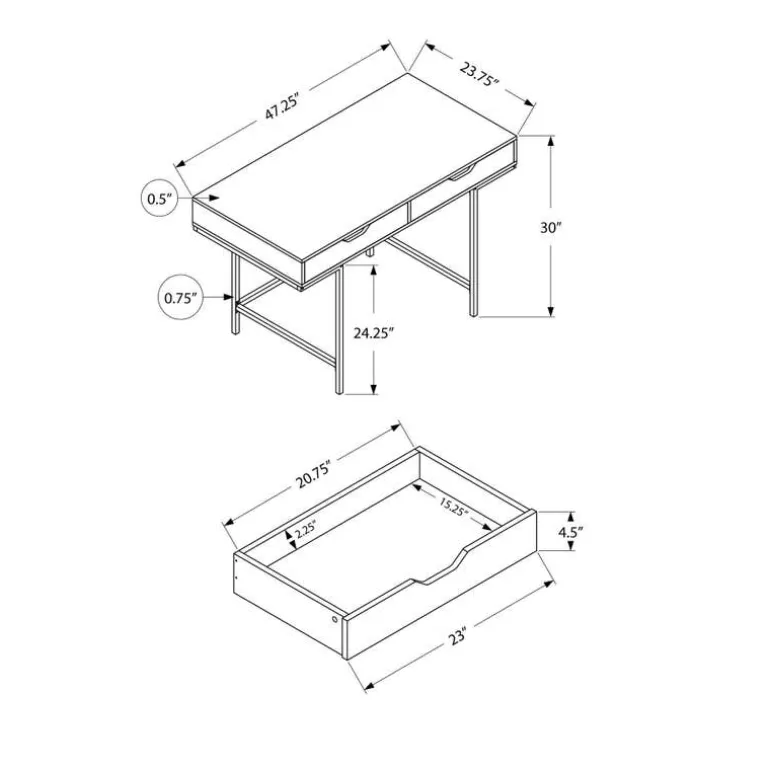 Computer desk - 2 storage drawers / recessed metal legs - 48"l - grey wood-lo - Monarch