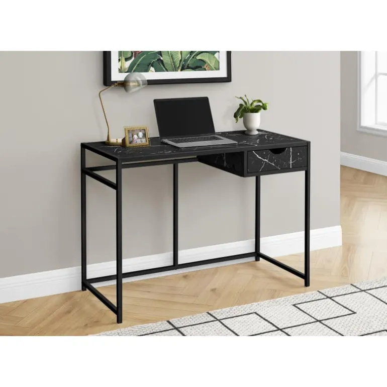 Computer desk - 1 storage drawer / metal frame - 42"l - black marble-look / b - Monarch