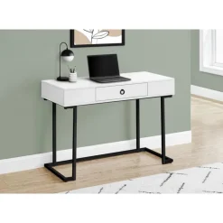 Computer desk - 1 storage drawer / metal base - 42"l - white / black - Monarch