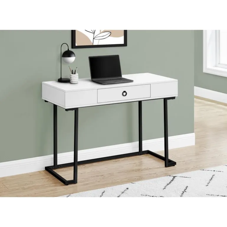 Computer desk - 1 storage drawer / metal base - 42"l - white / black - Monarch