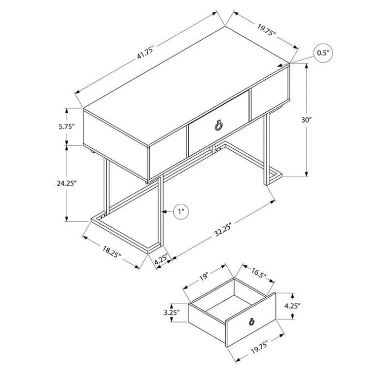 Computer desk - 1 storage drawer / metal base - 42"l - white / black - Monarch