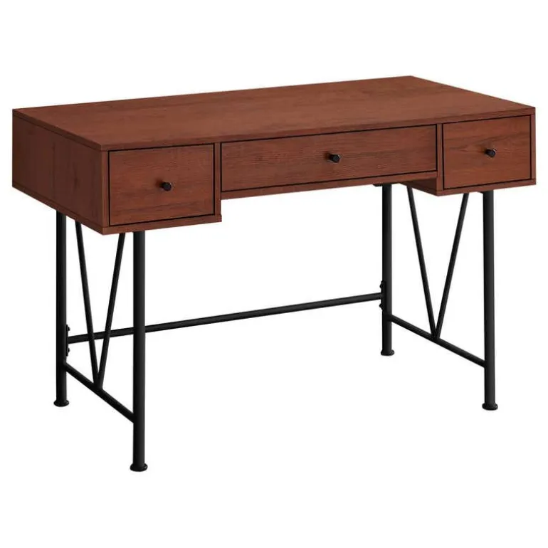 Computer desk - 3 storage drawer / metal legs v-shape design - 42"l - cherry - Monarch