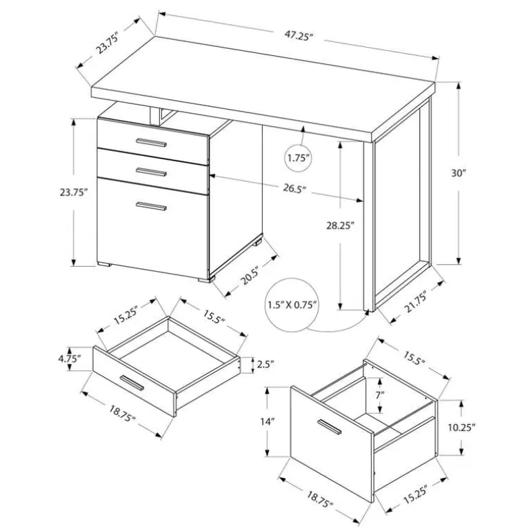 Computer desk - 3 storage drawers / left or right setup / floating desktop - - Monarch