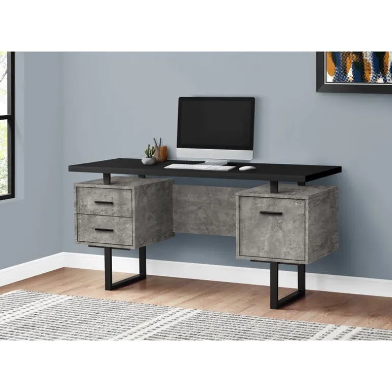 Computer desk - 3 storage drawers / reversible / floating desktop - 60"l - bl - Monarch