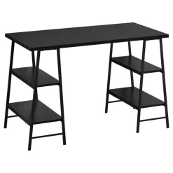Computer desk - 3 tiers / 4 open shelves / sawhorse style - 48"l - black / bl - Monarch