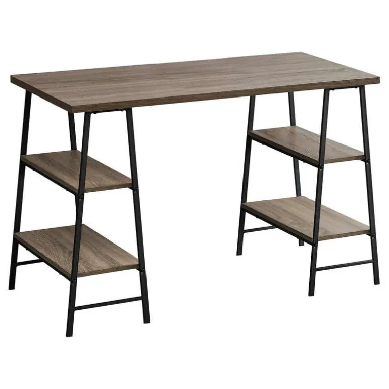 Computer desk - 3 tiers / 4 open shelves / sawhorse style - 48"l dark taupe - Monarch