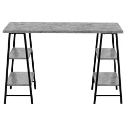 Computer desk - 3 tiers / 4 open shelves / sawhorse style - 48"l - grey stone - Monarch