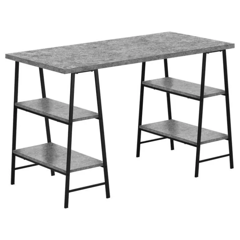 Computer desk - 3 tiers / 4 open shelves / sawhorse style - 48"l - grey stone - Monarch