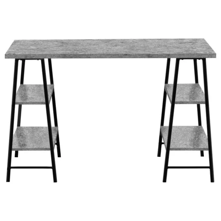 Computer desk - 3 tiers / 4 open shelves / sawhorse style - 48"l - grey stone - Monarch