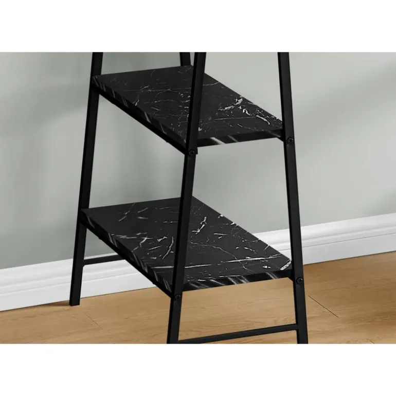 Computer desk - 3 tiers / 4 open shelves / sawhorse style - 48"l - black marb - Monarch