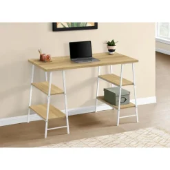 Computer desk - 3 tiers / 4 open shelves / sawhorse style - 48"l - natural wo - Monarch