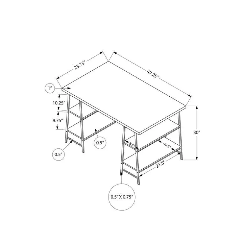 Computer desk - 3 tiers / 4 open shelves / sawhorse style - 48"l - natural wo - Monarch