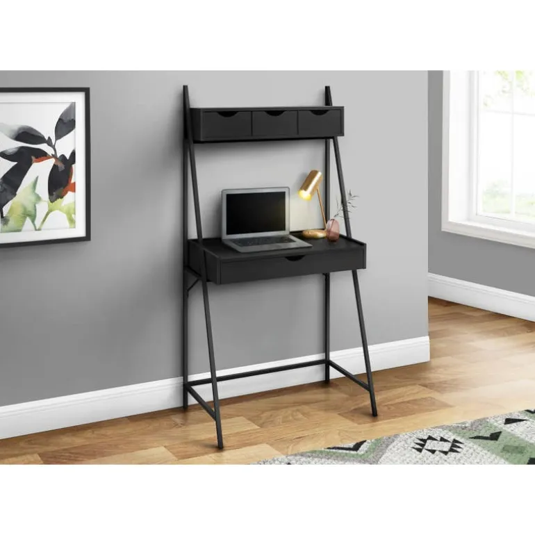 Computer desk - 2 tiers / 4 storage drawers / ladder style - 32"l - black / b - Monarch