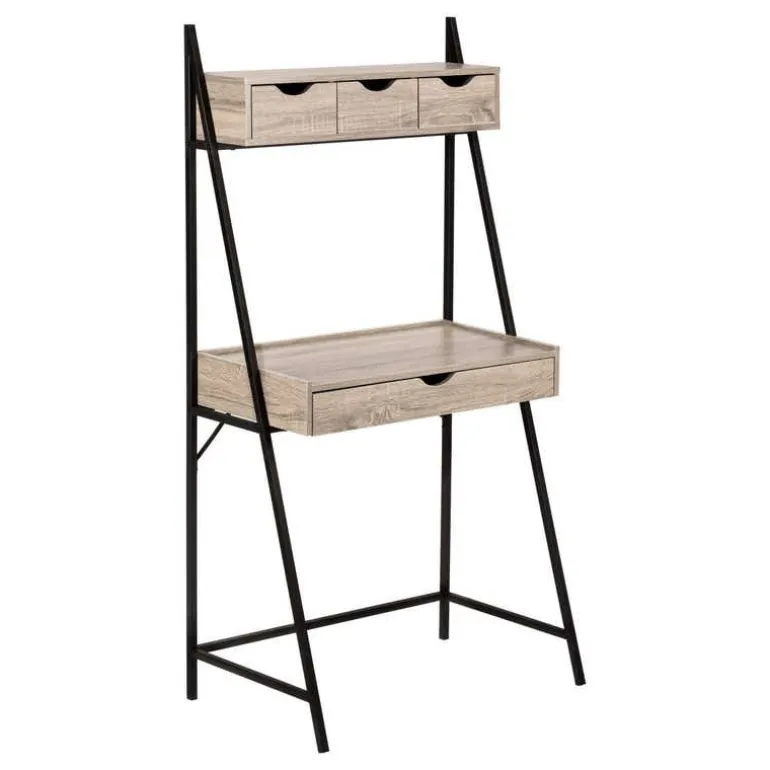 Computer desk - 2 tiers / 4 storage drawers / ladder style - 32"l - dark taup - Monarch