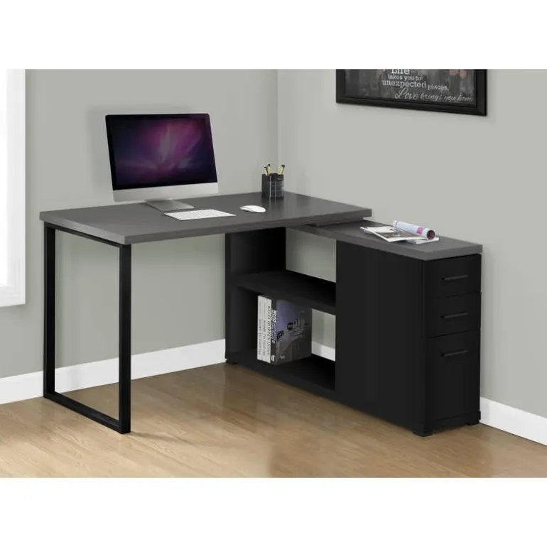 Computer desk - black / grey top left/right facing corner - Monarch