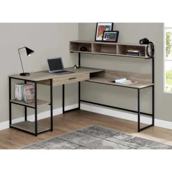 Computer desk - dark taupe / black metal corner - Monarch