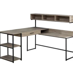 Computer desk - dark taupe / black metal corner - Monarch