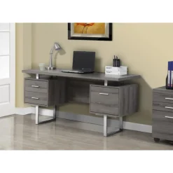 Computer desk / dark taupe and silver metal - Monarch