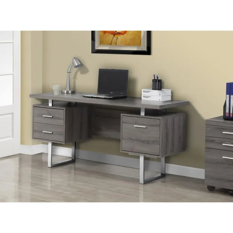 Computer desk / dark taupe and silver metal - Monarch