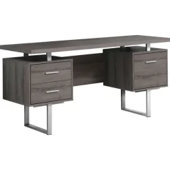 Computer desk / dark taupe and silver metal - Monarch