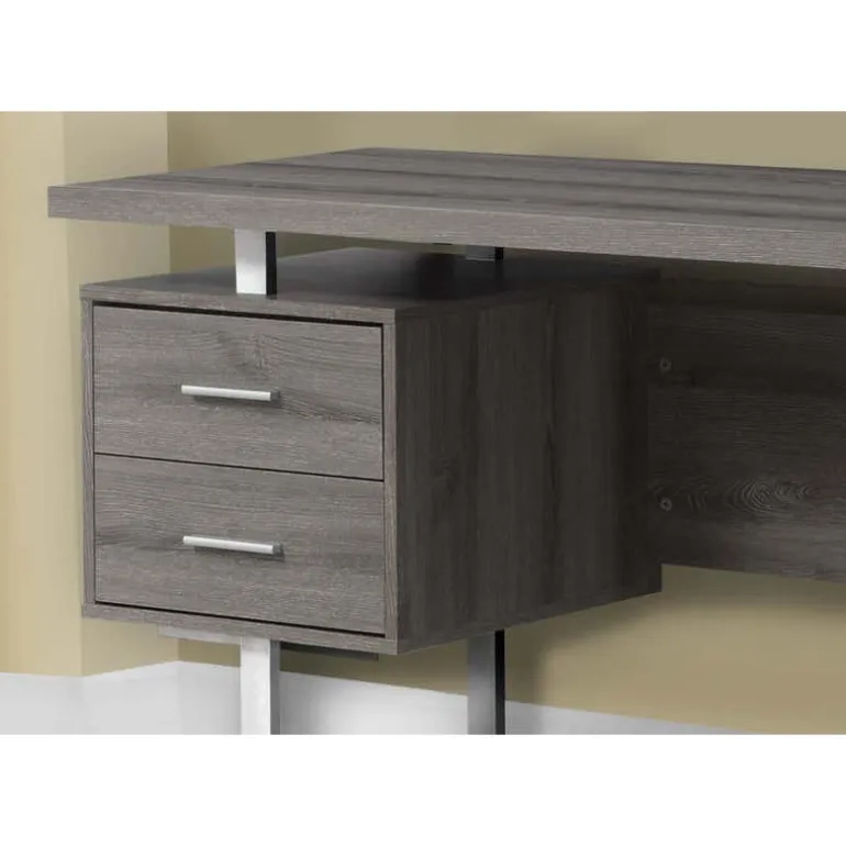 Computer desk / dark taupe and silver metal - Monarch