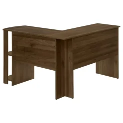 Computer desk - dark walnut l-shaped corner / 2 shelves - Monarch