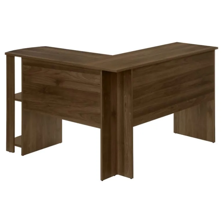 Computer desk - dark walnut l-shaped corner / 2 shelves - Monarch