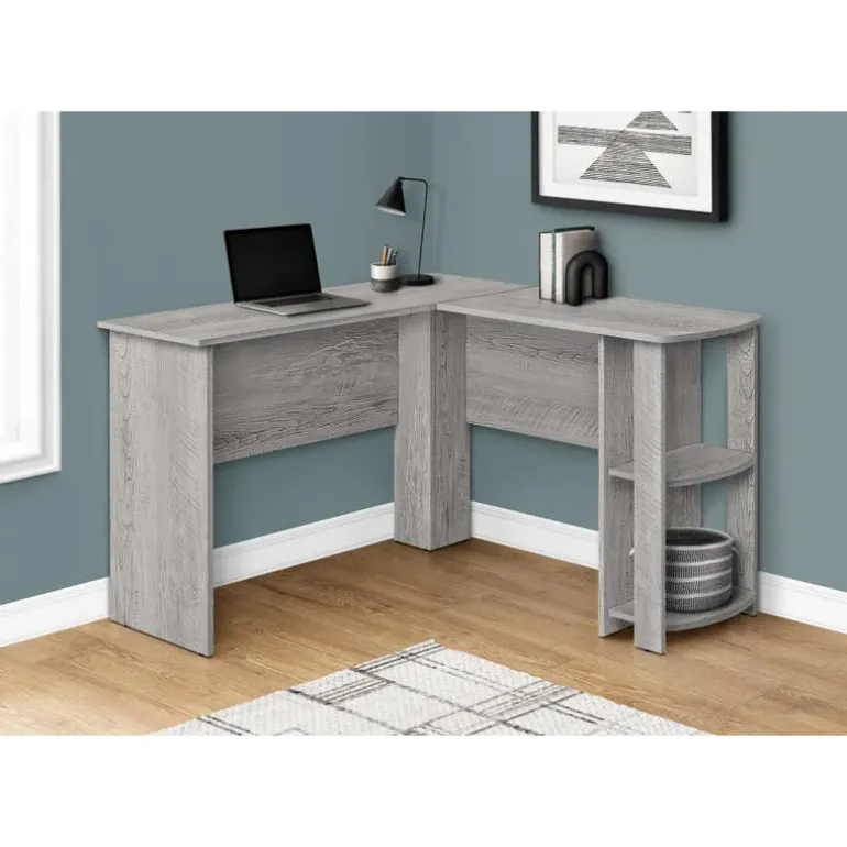 Computer desk - industrial grey l-shaped corner/2 shelves - Monarch