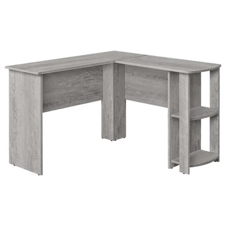 Computer desk - industrial grey l-shaped corner/2 shelves - Monarch