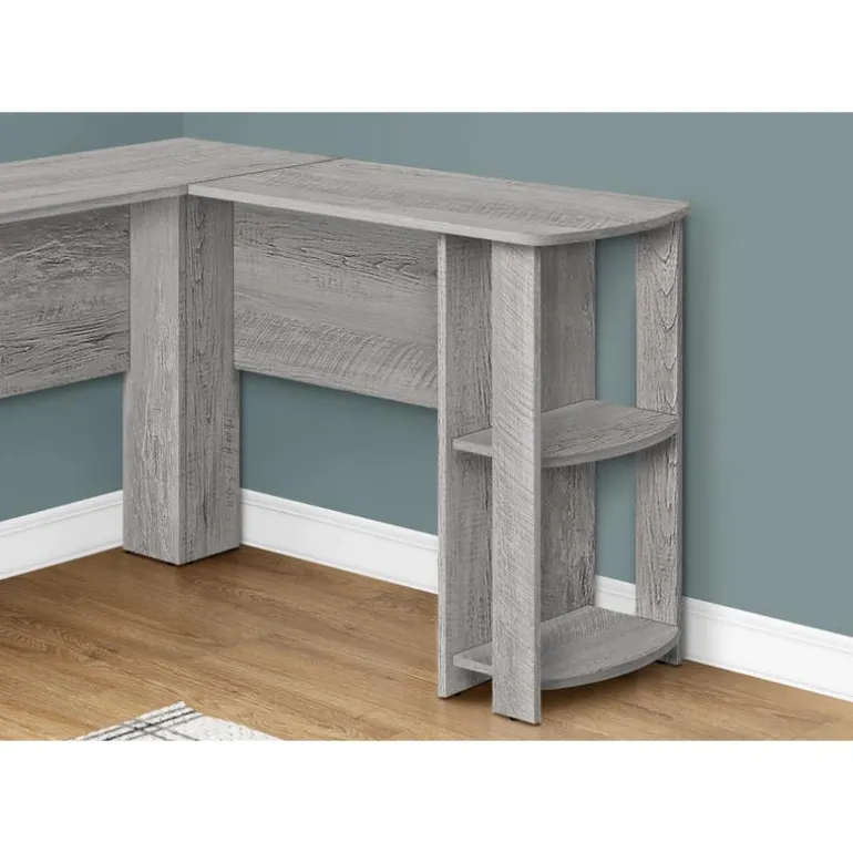 Computer desk - industrial grey l-shaped corner/2 shelves - Monarch