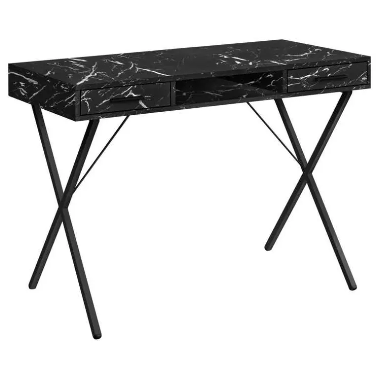 Computer desk - 42"l / black marble / black metal - Monarch