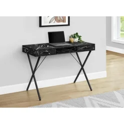Computer desk - 42"l / black marble / black metal - Monarch