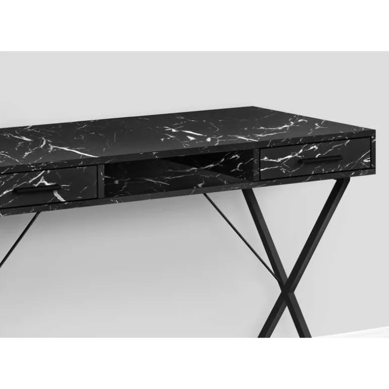 Computer desk - 42"l / black marble / black metal - Monarch