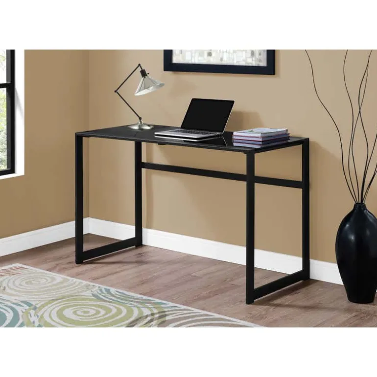 Computer desk - 48"l / black metal / black tempered glass - Monarch