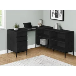 Computer desk - 60"l / black oak l-shaped corner - Monarch