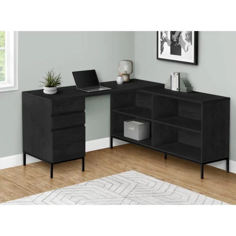 Computer desk - 60"l / black oak l-shaped corner - Monarch
