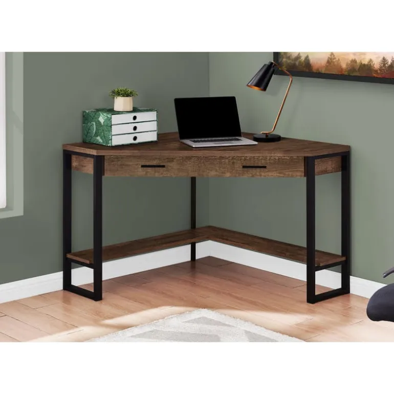 Computer desk - 42"l / brown reclaimed wood corner - Monarch