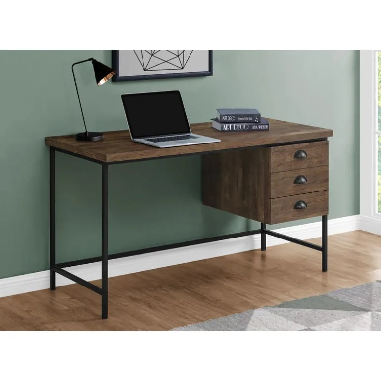 Computer desk - 55"l / brown reclaimed wood / black metal - Monarch