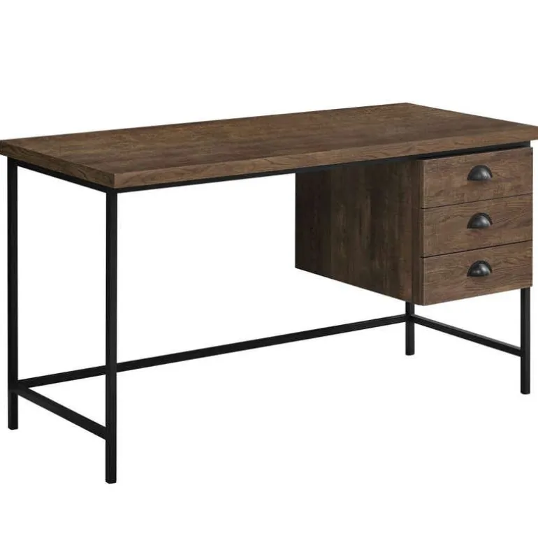 Computer desk - 55"l / brown reclaimed wood / black metal - Monarch