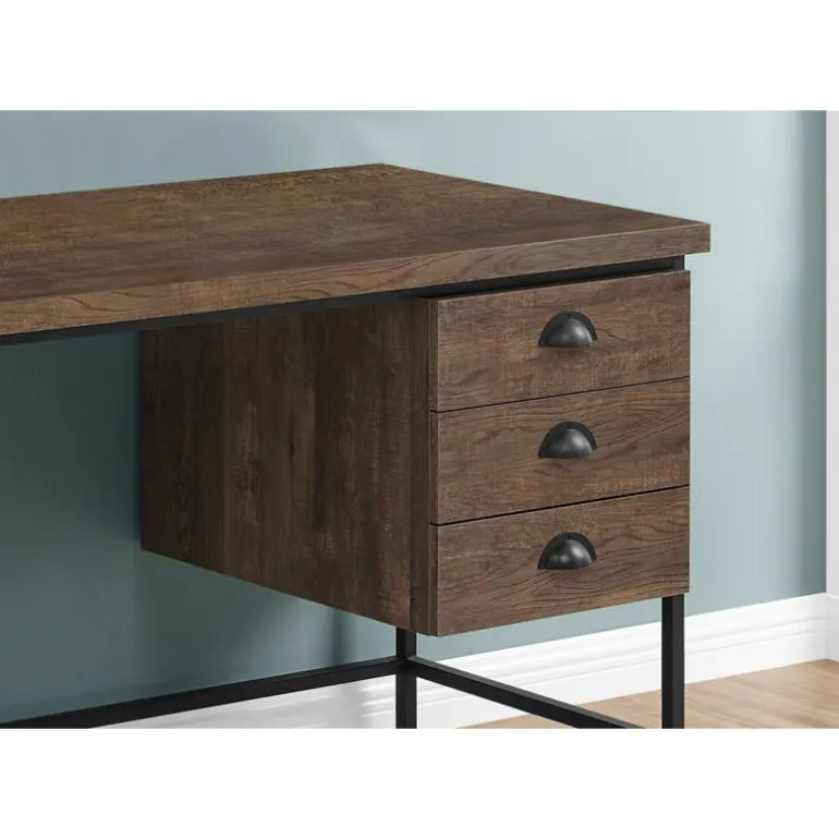 Computer desk - 55"l / brown reclaimed wood / black metal - Monarch